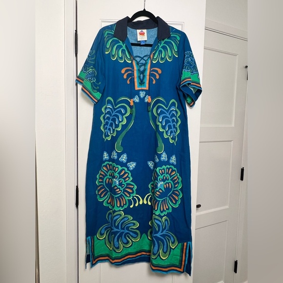 Anthropologie Farm Rio Linen/Viscose Short Sleeve Collared Midi Dress (Small) - Picture 4 of 6